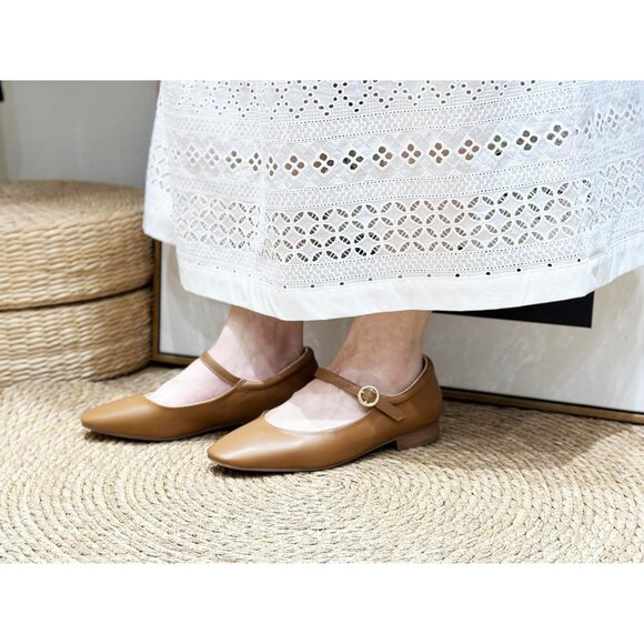 Feversole Women's Maryjane Camel Vegan Leather Synthetic Square Toe Flats - Picture 5 of 5